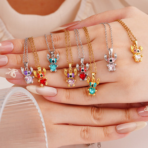 Collar con Colgante de Moda, Diseño de Dibujos Animados de Stitch, Cadena de Acero Inoxidable, Chapado en Oro de 18K, Zirconia, Unisex, Sin Decoloración, Sin Alergias - Product Image 1