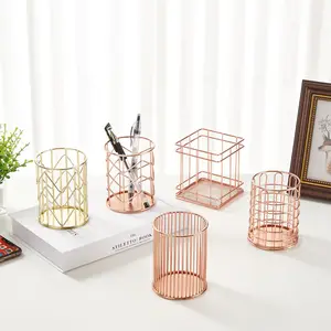 Pen Holder for Desk Office&Home Organizer Supplies for Make Up Brush stand Holder Rose Gold Metal Wire Pencil Cup Holders OEM