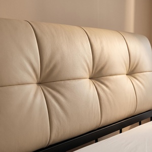 Lit moderne XIYUAN en cuir véritable rembourré, cadre en bois massif, panneaux en bois écologiques, durable, garantie 10 ans - Product Image 6