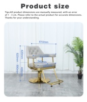 Chaise de coiffure moderne et élégante pour salon de coiffure, en cuir PU gris, avec cadre doré, base élargie, durable, rotation à 360 degrés, réglable en hauteur
