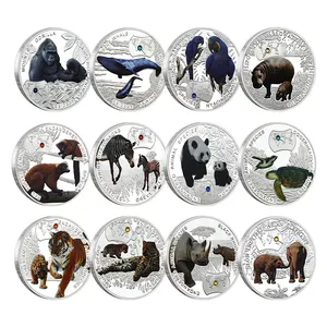 Pièce de défi pour les animaux africains en voie de disparition Métal plaqué argent Cristal 1000 Kwacha Zambie Pièce commémorative Collection Cadeau