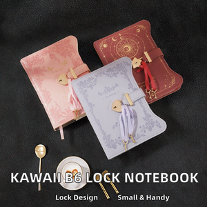 New Arrival nhỏ gọn Kawaii B6 <span class=keywords><strong>PU</strong></span> notepad có thể khóa máy tính xách tay với trái tim/Sao khóa cho nhật ký & Memo chụp địa chỉ cuốn sách bìa giấy - Product Image 2