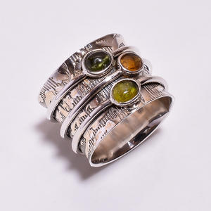 แหวนสมาธิทัวร์มาลีนสีเงินสเตอร์ลิงทำด้วยมือส่งออกเครื่องประดับขายส่งจำนวนมากทัวร์มาลีนธรรมชาติปรับได้ - Product Image 6