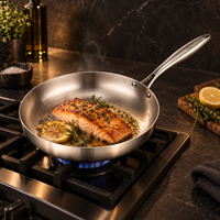 Poêle à frire professionnelle en acier inoxydable 3 plis, base large, rebord droit, hauteur de la poignée optimisée pour la cuisine commerciale