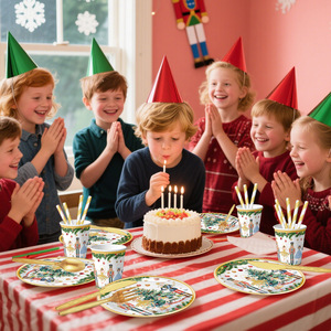 Nouvel Arrivage – Ensemble de Vaisselle Jetable Thème Casse-Noisette Blanc – Assiettes, Gobelets, Serviettes et Nappe en Papier Modernes pour Fêtes de Noël - Product Image 5