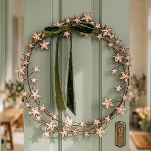 Rustic Metal Star Wreath With <b>Green</b> <b>Velvet</b> Bow Handmade Christmas Decorative Wreath Unlit Single Piece - Product Image 6
