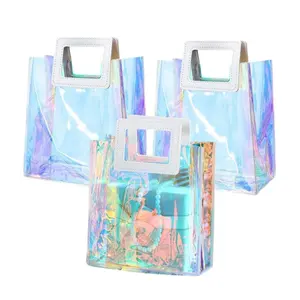 Free Sample Shopping Bags with Logos Holographic Waterproof Jelly Pvc Beach Tote With Handle