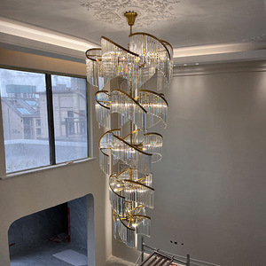 Hotel Lobby Project Villa Living Room Pendant <b>Light</b> Fixtures Stair Chandelier Long Chandelier Suspension Crystal Lighting - Product Image 5