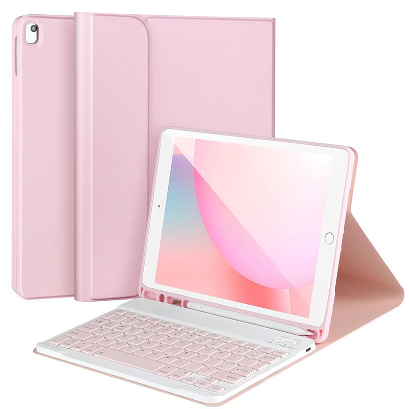 Funda rosa + teclado rosa y blanco