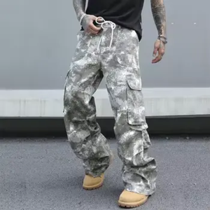 Heren Camo Baggy <span class=keywords><strong>Cargo</strong></span> Broek Vintage Trekkoord Elastische Taille Wijde Pijpen Joggingbroek Streetwear - Product Image 5