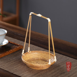 Bamboo Woven Small Round Basket Handheld Tea Snack Fruit Tray Storage Serving Tray Residential Use - Product Image 1