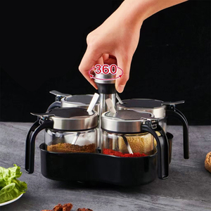 Tour de rangement rotative pour épices, support de comptoir tournant pour condiments avec bocaux en verre - Product Image 1