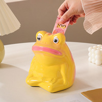 Figurine de grenouille en céramique Dopamine - Style dessin animé - Tirelire pour enfants - Décoration parfaite pour le salon, la table basse et le meuble TV - Cadeau