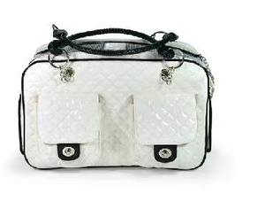 Transportín de Viaje para Mascotas, Impermeable, de Cuero Sintético Brillante Blanco, con Diseño a Cuadros, Aprobado por Aerolíneas, Plegable, con Correa para Animales Pequeños - Product Image 2