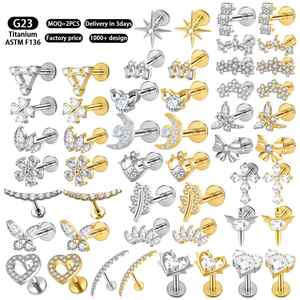 Bestseller ASTM-F136 G23 <b>Titanium</b> Internal Thread CZ Labret Cartilage Earring Stud Lip <b>Rings</b> <b>Titanium</b> Piercing Jewelry for Women - Product Image 1