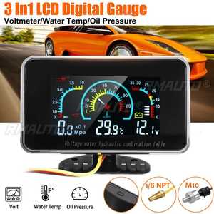 Medidor Digital LCD 3 en 1 / 4 en 1 para Automóvil, Voltímetro, Presión de Aceite, Temperatura del Agua, Sensor de Presión de Aceite 1/8 NPT, 12-24V - Product Image 1