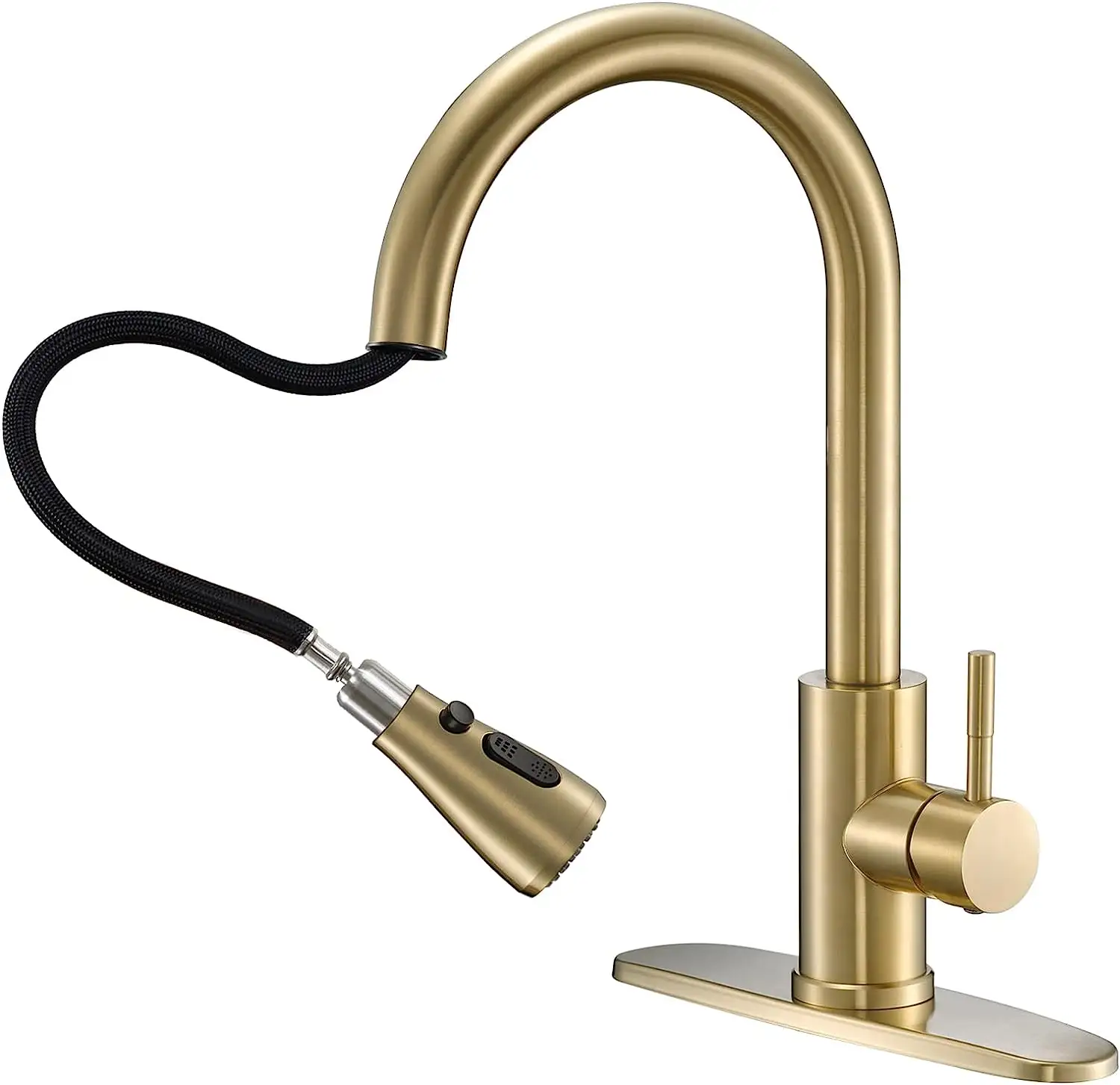 Commercial kitchen sink faucet with high curved single handle gold pull-down kitchen sink faucet with pull-out spray