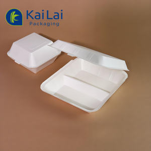 Boîte à lunch en papier kraft à <span class=keywords><strong>2</strong></span> compartiments personnalisée, vente en gros, biodégradable, blanche/à usage pour les nouilles, contenants à emporter en papier à clapet - Product Image 5