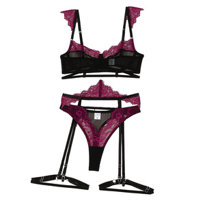 Set di 2 Pezzi Reggicalze, Costumi Erotici con Piume, Lingerie Sensuale, Set di Lingerie Sexy Trasparente in Pizzo, Esotico - Product Image 6