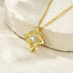 Collar con Colgante de Trébol de Cuatro Hojas de Plata de Ley 925 al por Mayor, Chapado en Rodio, Regalo de la Suerte para Mujer - Product Image 1