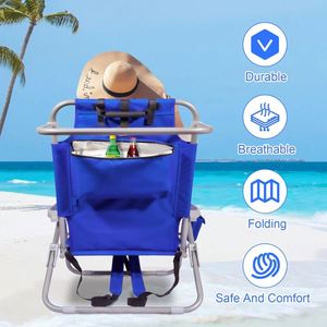 Chaise de plage en fer avec sangles de sac à dos et grande pochette isotherme pour adultes - 4 positions inclinables pour utilisation en extérieur - Product Image 5