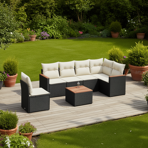 ชุดโซฟาสวนหวายสีดำแบบโมดูลาร์ เฟอร์นิเจอร์กลางแจ้งสุดหรูพร้อมเบาะโฟมความหนาแน่นสูง สำหรับใช้ในลานบ้านและสวนหลังบ้าน - Product Image 2
