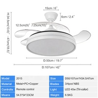 Nouveau ventilateur suspendu LED invisible sans pales de 42 pouces avec moteur DC et télécommande, design moderne, 110-240V (modèle 2015)