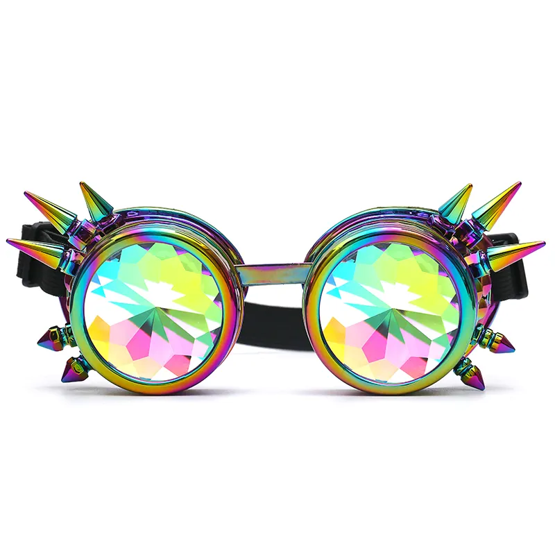Toptan Retro Steampunk güneş gözlüğü çiçek dürbünü gözlük Rave dans diffrarainbow gökkuşağı festivali gözlük