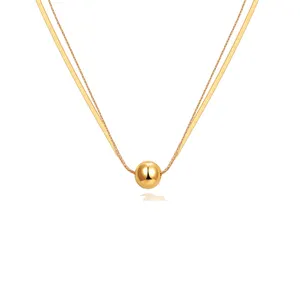 Thời Trang Vàng Chain Brass Hai Lớp Herringbine Bóng Choker Vòng Cổ