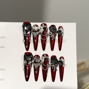 <span class=keywords><strong>Uñas</strong></span> Postizas Acrílicas Hechas a Mano de Alta Gama, Diseño de Encaje Blanco con Pedrería, <span class=keywords><strong>Uñas</strong></span> Stiletto - Product Image 5