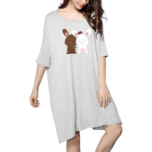 Bestseller Nachtwäsche Frauen Nachthemd Schlaf hemd Gedruckt Kurzarm Schlaf T-Shirt Nachthemd T-Shirt Bambus faser