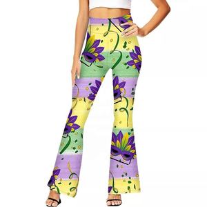 Womens Mardi Gras Bell Bottoms Lila Grün Gelb High Waist Flare Pants - Product Image 4