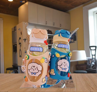 Nueva Taza de Agua con Diseño de Oso de Dibujos Animados, Linda y Moderna para Estudiantes, Portátil, Ecológica, con Pajita para Beber Directo, Vasos de Plástico