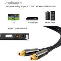 Câble audio optique tressé haut de gamme plaqué or Toslink coaxial, connecteurs mâle-mâle, fibre tissée noire pour projecteur