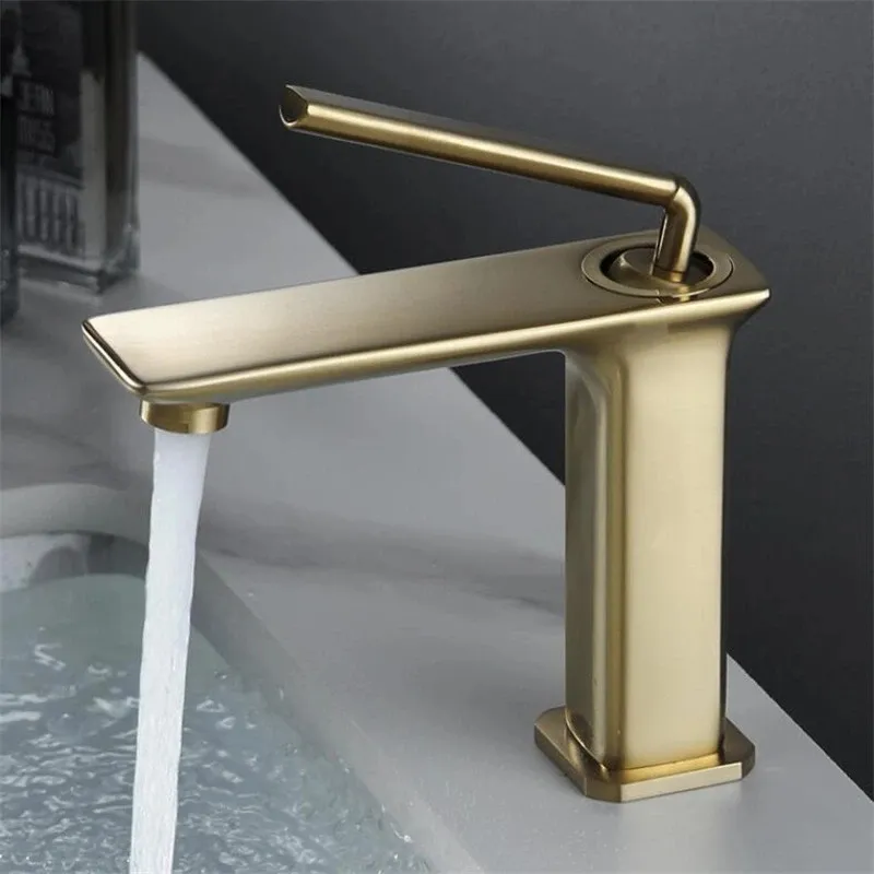 Brushed Gold Modern Bathroom Mixer Faucet Brass Deck Mount Simple Design Sink Crane Cold Hot Water Mixer Tap