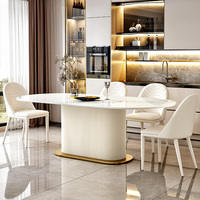 Ensemble de table et chaises de salle à manger ovales en marbre moderne de luxe, 4, 6 ou 8 places, pour la maison, le restaurant, le salon, meubles crème, designs de cuisine