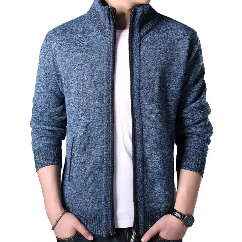 2023 OEM Custom Cardigan Sweater Cardigan Homme Winter Oversized Clothes Solid Fit Thick Slim Keep Warm Casual Tops For Man