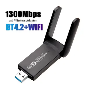 อะแดปเตอร์ WiFi และบลูทูธแบบพกพาสำหรับพีซี2 in 1 RTL8822BU Dual Band WiFi 1300Mbps ตัวรับสัญญาณ WiFi