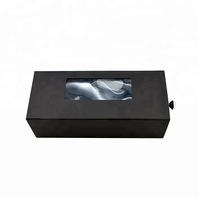 Boîte en papier noir personnalisée, style tiroir, avec fenêtre transparente en PVC et bouton, pour emballages de perruques, d'extensions de cheveux et de bijoux