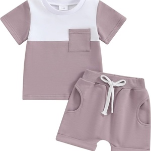 Ensemble de vêtements décontractés unisexes respirants en jersey à manches courtes/longues pour bébés et tout-petits - Product Image 1