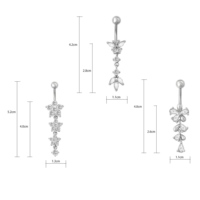 Anneaux de nombril en acier inoxydable, anneaux de piercing flottants pour le nombril, anneaux de nombril en forme de fleur en zircon, bijoux de piercing corporel