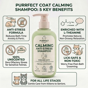 Champú <span class=keywords><strong>para</strong></span> Mascotas OEM Calmante y Antiestrés con L-Teanina, Sin Perfume, Limpiador Suave Hipoalergénico, Gel de Baño <span class=keywords><strong>para</strong></span> Gatos, Alivio de la Ansiedad - Product Image 1