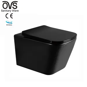 OVS CE Europe China Wholesale Bathroom Modern Black Color Ceramic Wall Mounted Toilet Hidden Water Tank Rimless Wall Hung Toilet