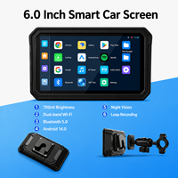 Écran IPS étanche de 6 pouces, Android 14, navigation GPS pour moto avec double caméra embarquée, TPMS, CarPlay sans fil, Android Auto