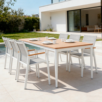 Chaise de salle à manger en aluminium HOMFUL, empilable, fauteuil de patio extérieur avec accoudoirs en bois grainé, siège rembourré pour café, restaurant