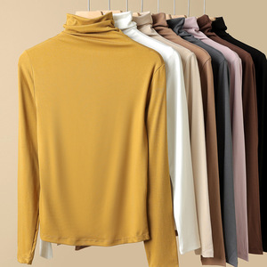 Camiseta Modal de Cuello Medio Alto para Mujer, Prenda Exterior Fina y Delgada de Color Liso, Top de Manga Larga, Camiseta de Moda - Product Image 1