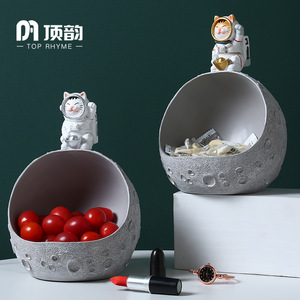 <b>Top</b> Rhyme Moon Shape Candy Box Storage Container With <b>Cat</b> Astronaut Decor For Home Living Room Desktop Decoration - Product Image 1