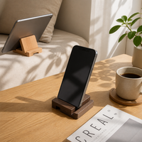 Soporte para Teléfono de Madera de Nogal Negro Grabado, Soporte Minimalista Creativo de Madera Maciza para Tablet, Base para Teléfono, Decoración de Escritorio de Oficina, Regalo Festivo