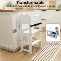 Tour d'apprentissage pliable en bambou pour les tout-petits, escabeau de cuisine Montessori avec tableau noir, tour d'aide réglable 4 en 1 pour enfants