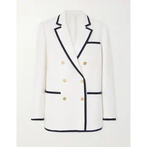 2023 nouveau classique femmes bureau vêtements de cérémonie personnalisé élégant blanc noir bord Double boutonnage passepoil Tweed affaires Blazer